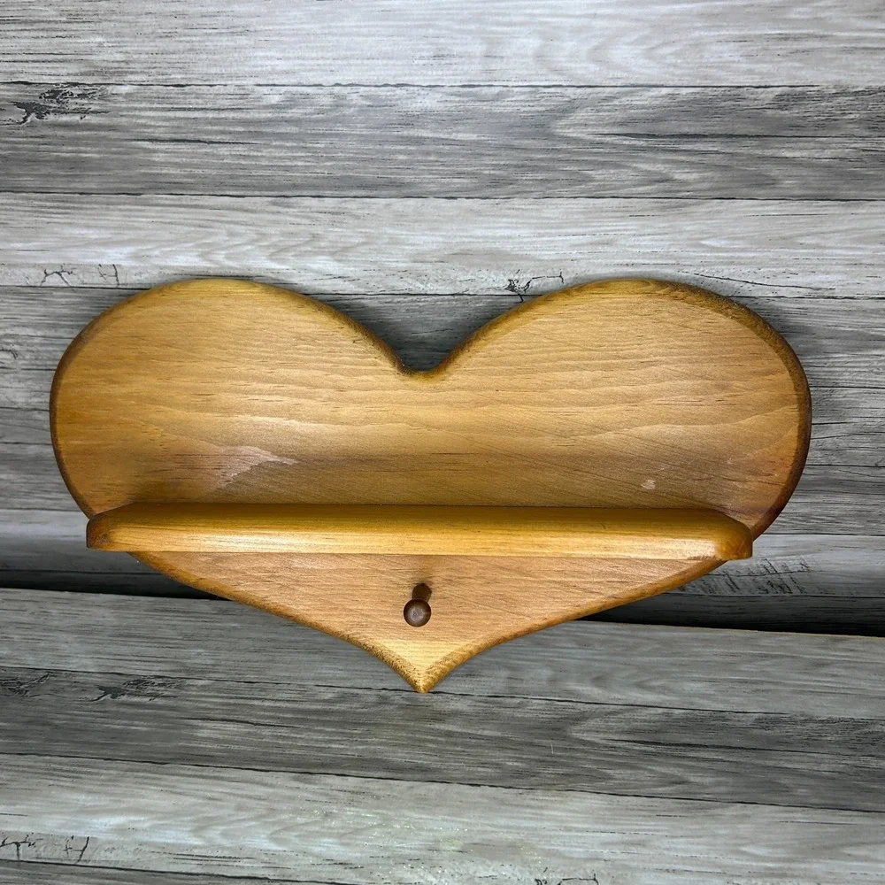 Vintage Heart Shaped Wood Wall Shelf Cottage Coquette Country Rustic Grandma